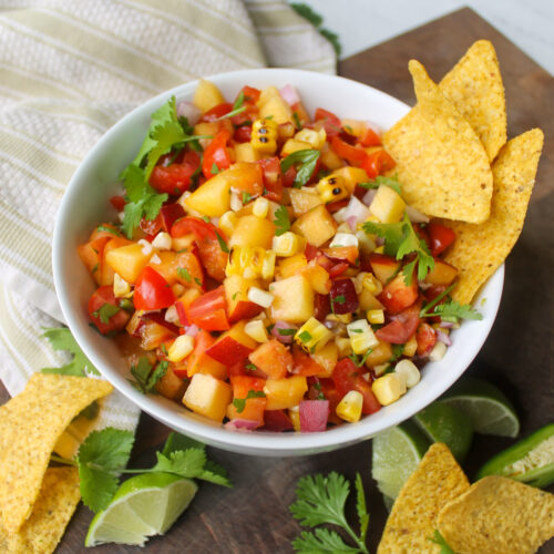 Grilled corn and peach salsa.