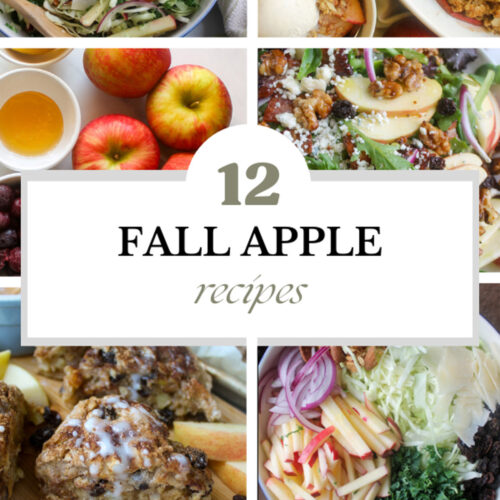 Apple recipes including scones, salads and desserts.