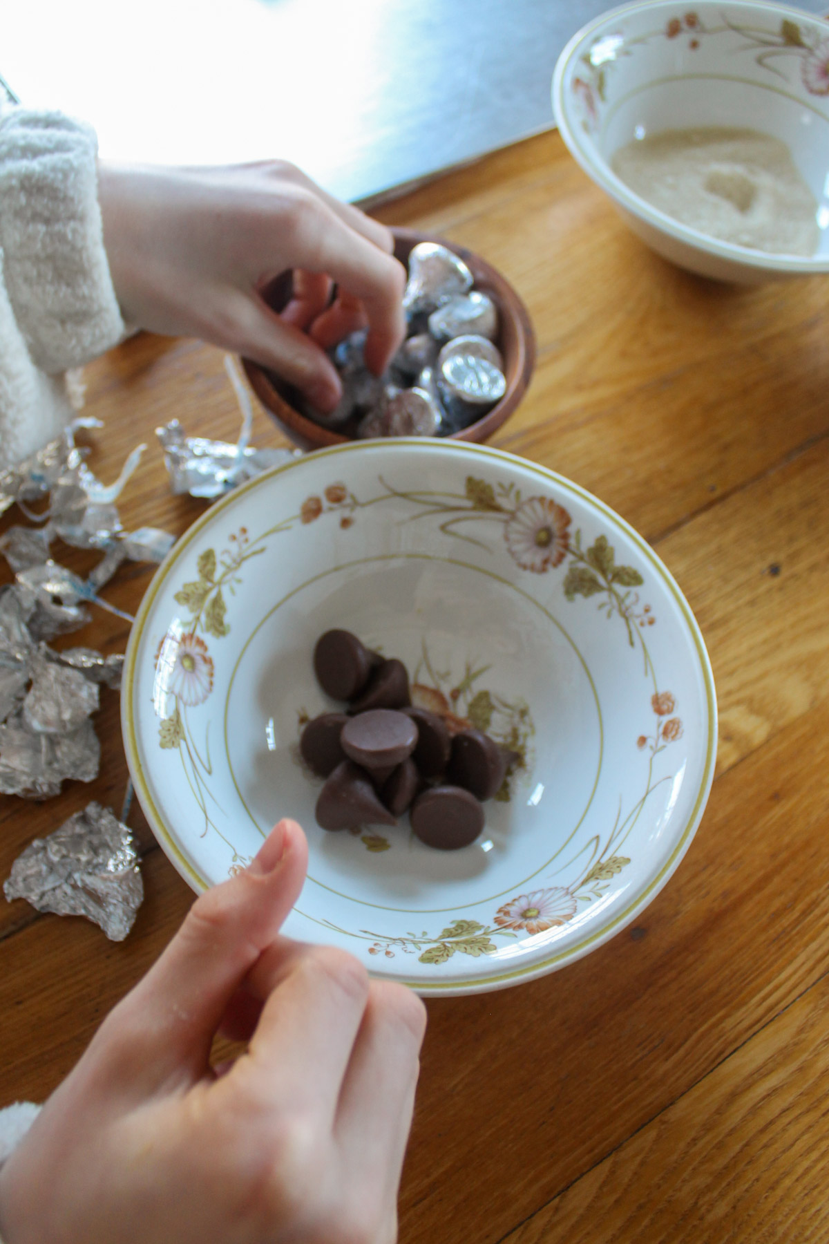 Unwrapped Hershey's kiss cookies.
