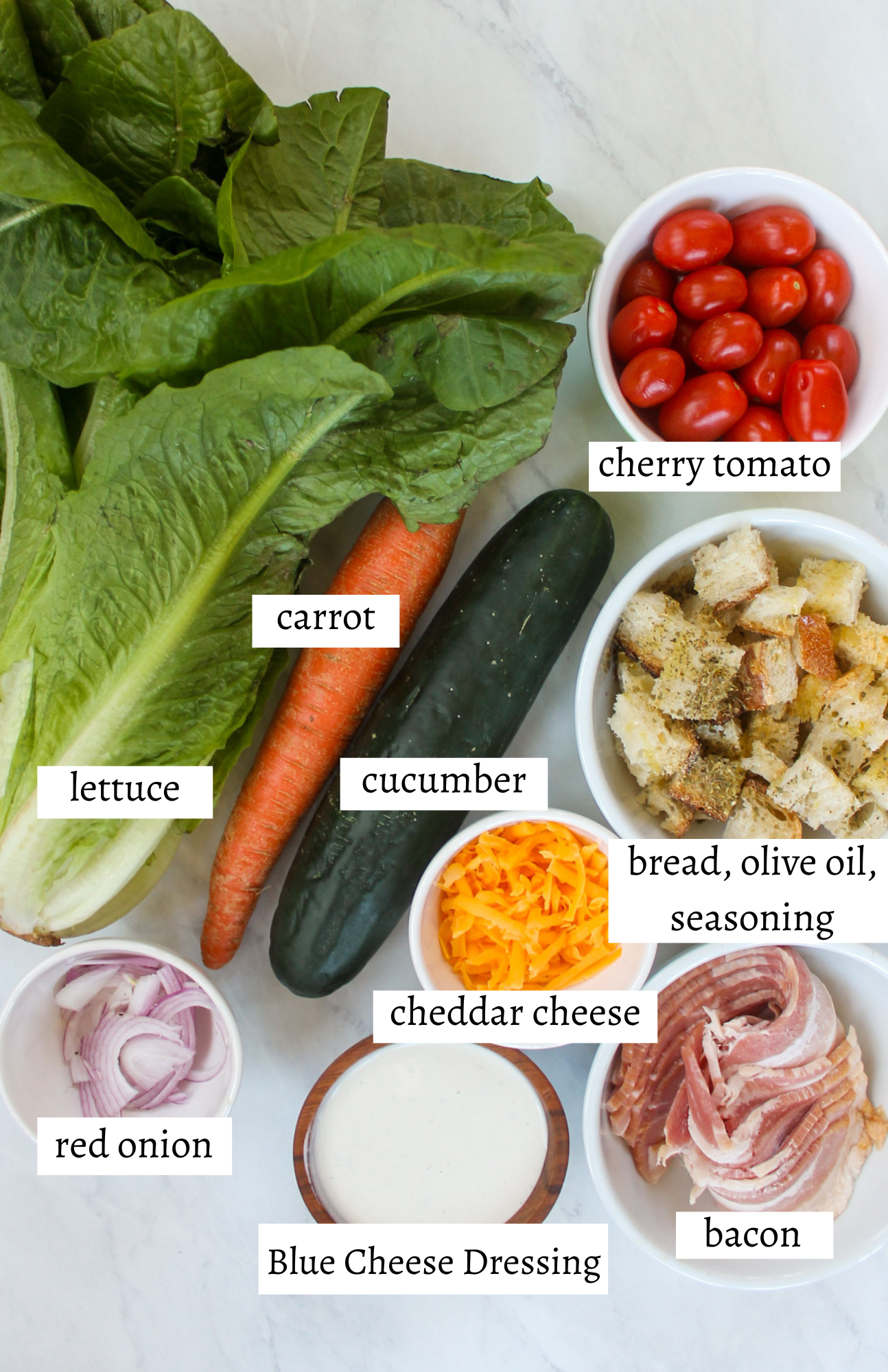 Labeled ingredients for Steakhouse Salad Bar Salad.