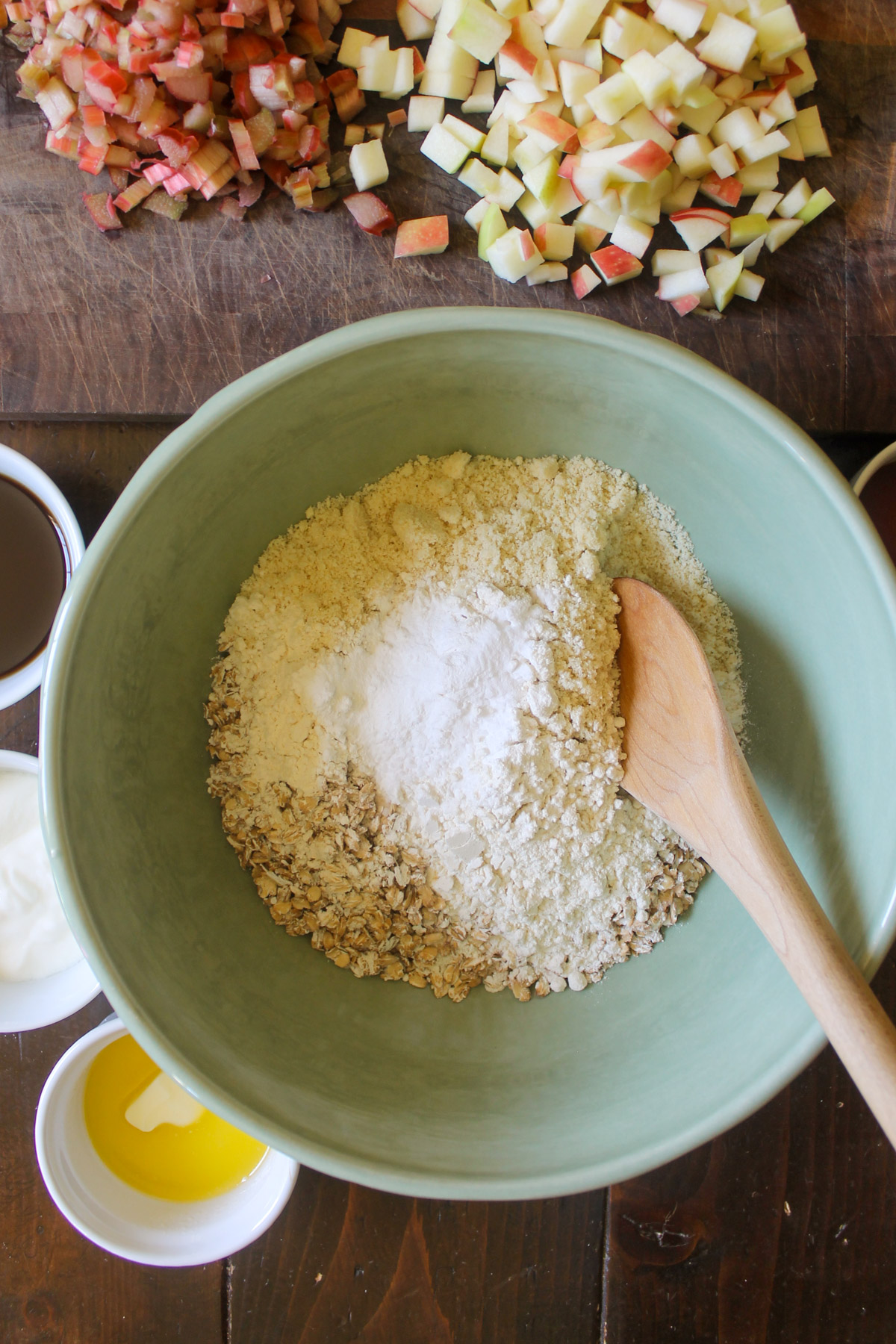 Dry ingredients for muffins in a bowl.