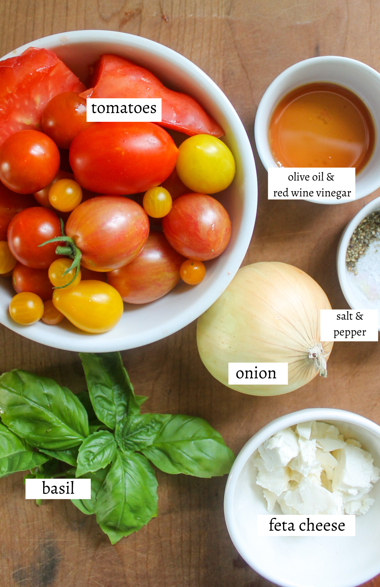 Labeled ingredients for Tomato Onion Salad.