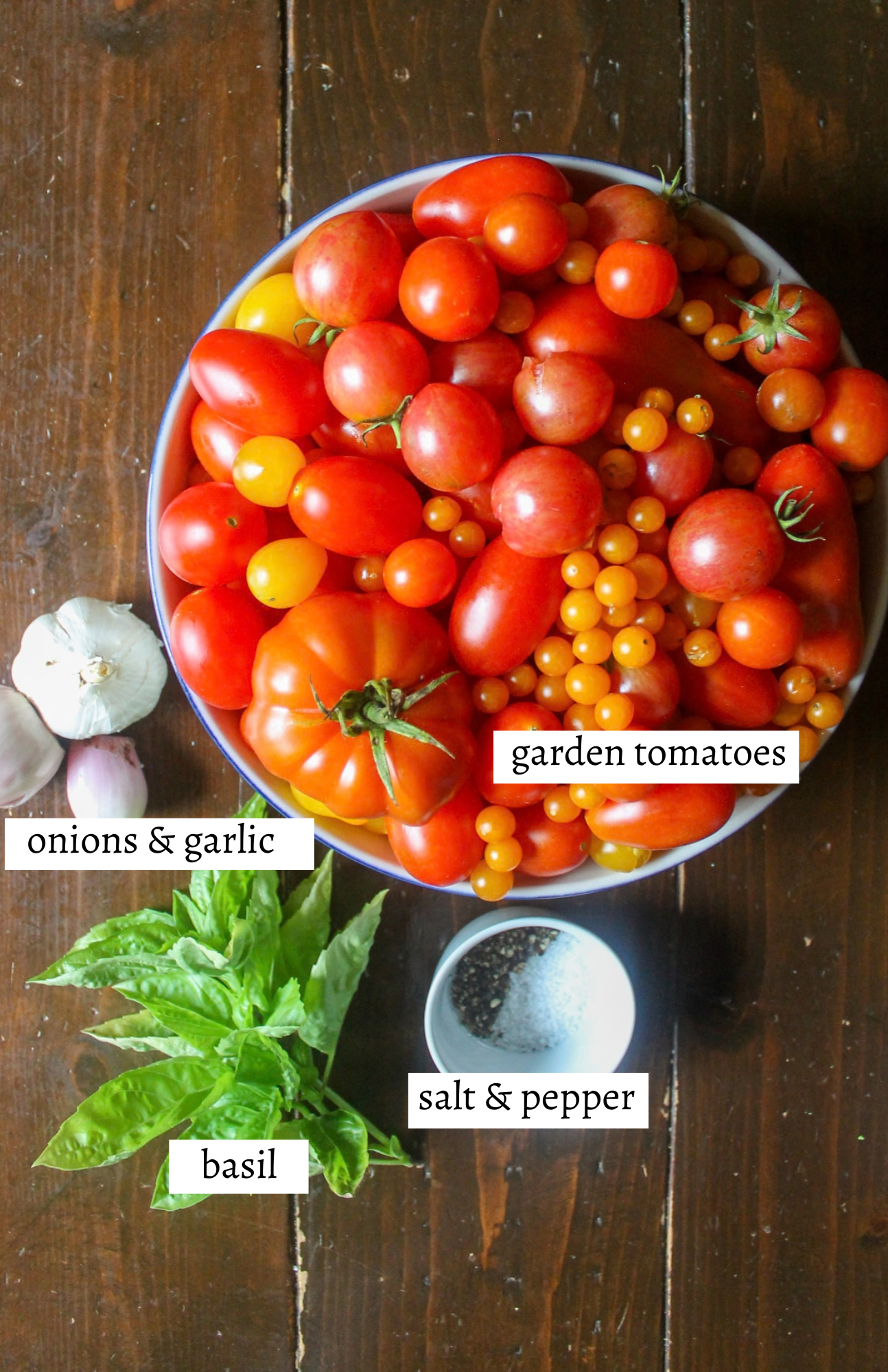 Labeled ingredients for Slow Cooker Tomato Sauce.